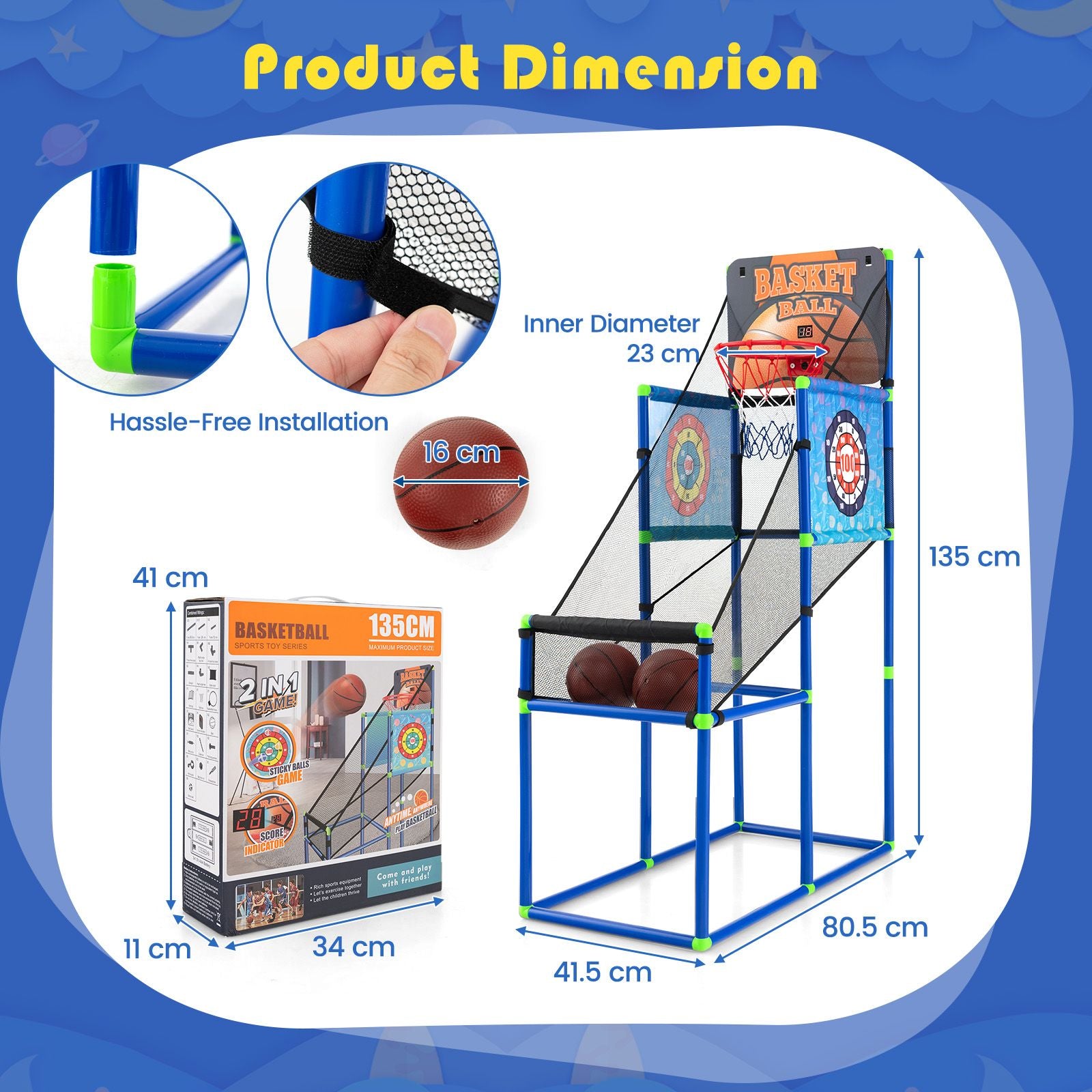 2-In-1 Kids Basketball Arcade Game with Electronic Scoreboard