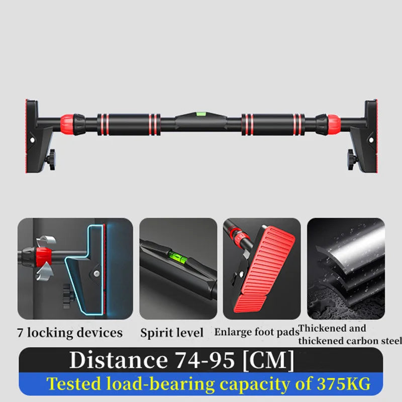Fixed Horizontal Bar, Home Gym, Pull-Up Bar, Adjustable Width, 75-95Cm, Chin-Up, Training, Fitness, Workout, Sport Equipment