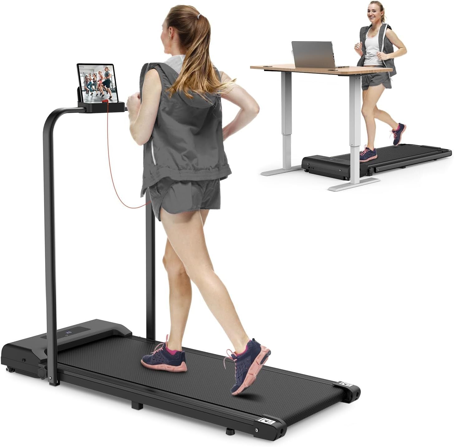 3 in 1 Walking Pad Treadmill Electric Underdesk Smart Running Machine & Holder