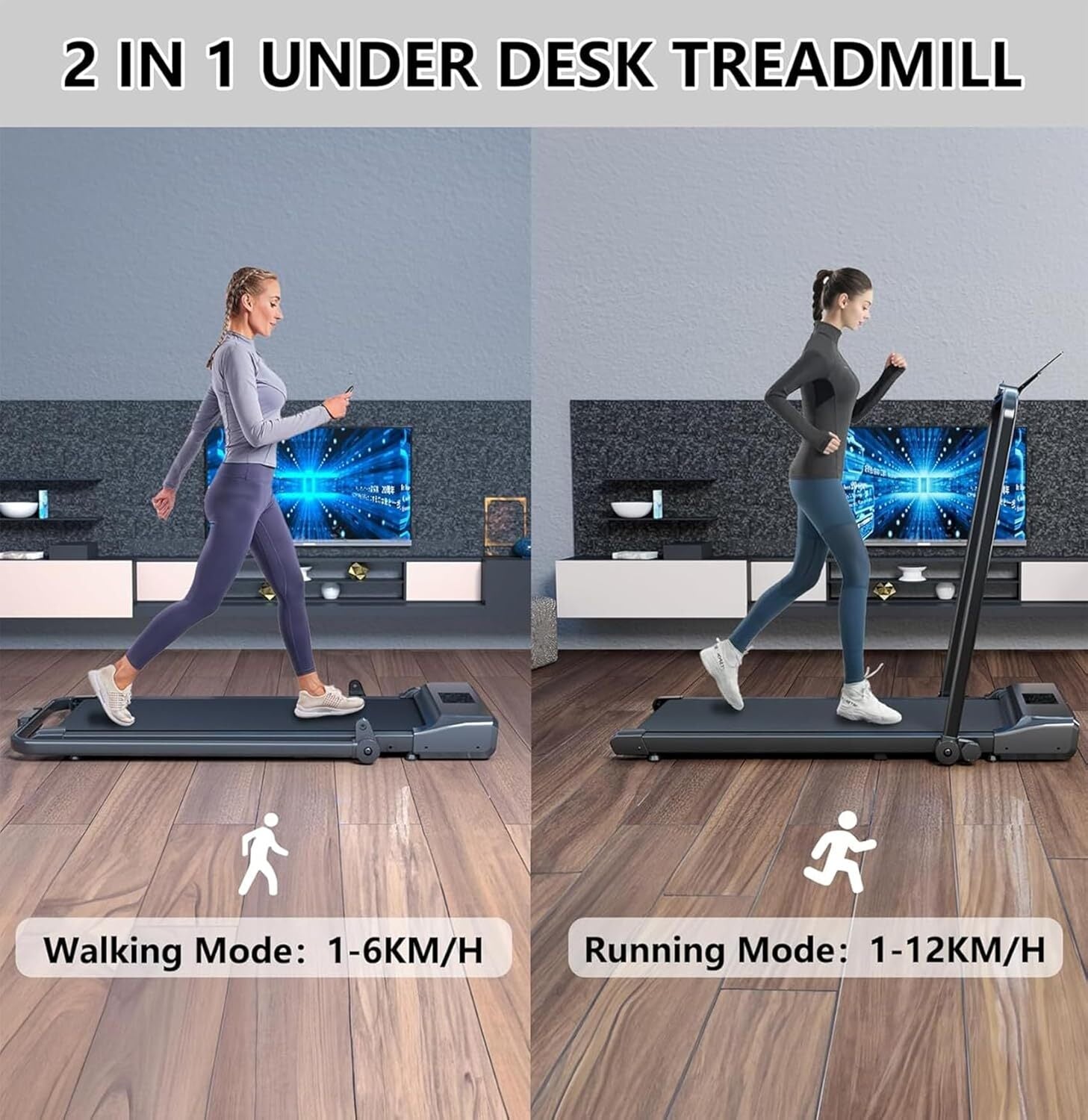 3 in 1 Walking Pad Treadmill Electric Underdesk Smart Running Machine & Holder